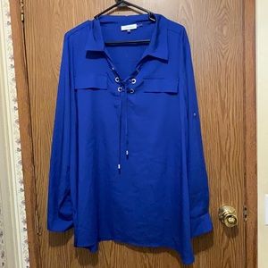 Calvin Klein 2X Royal Blue Tie-front Blouse